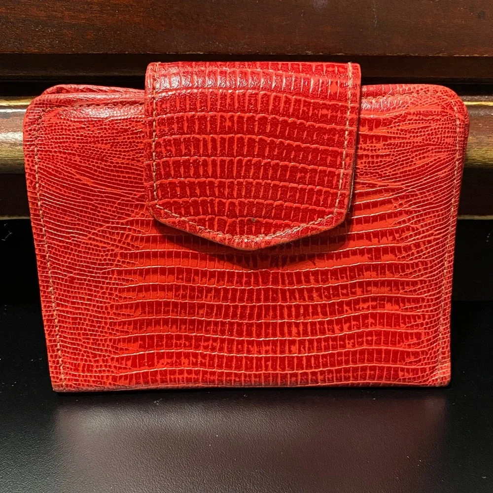 Vintage Baronet Red Crocodile-Embossed leather Women's wallet